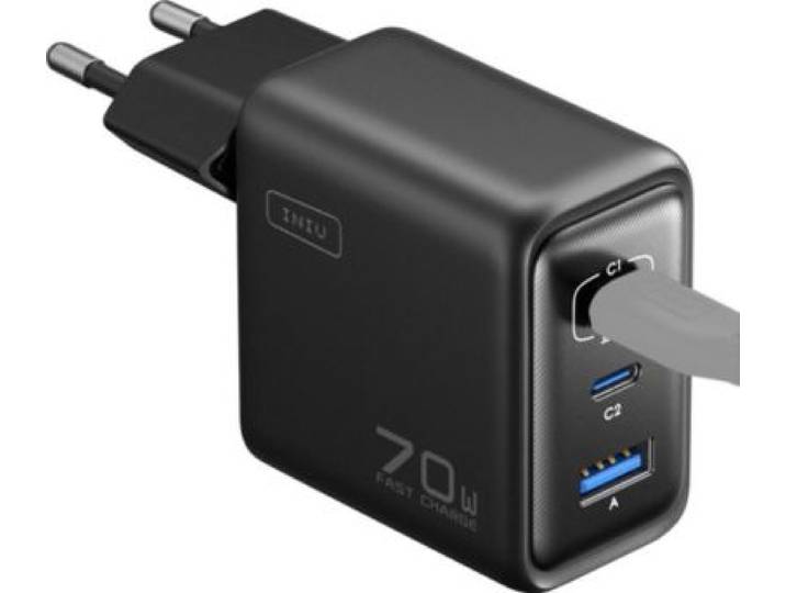 Iniu - Chargeur 70w Pliable Leopard 2 Usb-C + Usb-A Noir