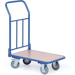 Plattformwagen mit Rohr-Stirnwand und Klappbügel, Ladefläche 450 x 700 mm, Tragfähigkeit 200 kg, Rollen 125 mm, grauer Gummi