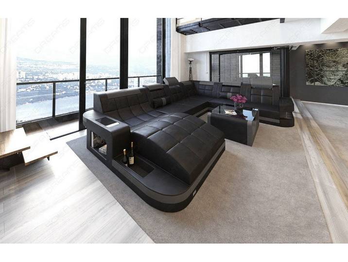 Mini Wohnlandschaft Wave XL U-Form in Leder