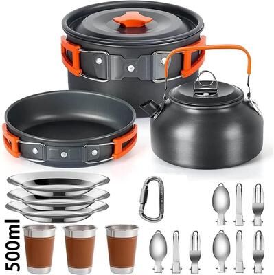 Uplift Essentials Camping Cookware Set Outdoor Cooking Pots Pans Teapot Travel Tableware For 2 To 3 People set 9