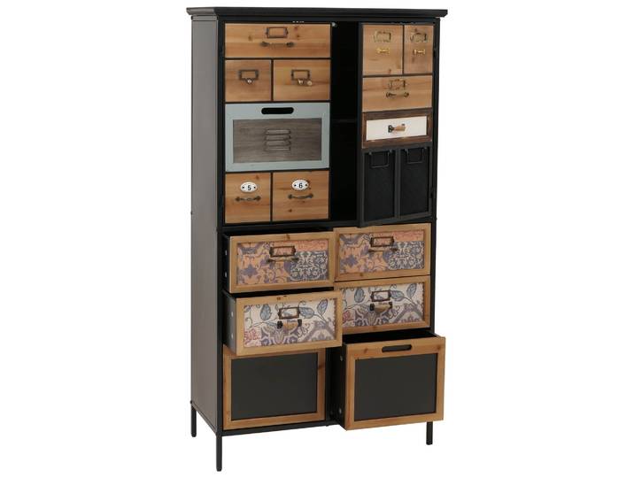 Commode Meuble Buffet Style Apothicaire Avec Tiroirs Et Compartiments Design Vintage Shabby 136x73x35 Cm Naturel / Bleu / Blanc 040009142