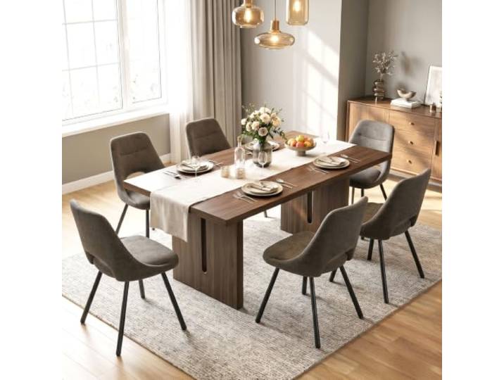 LEWE Esszimmerstühle 6er Set Drehbar 360°, Technischer Stoff, Braun Moderne Polsterstuhl mit Durchbrochene Rückenlehne, Gepolsterte Sitzfläche, Metallbeinen für Küche, Esszimmer, Wohnzimmer