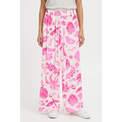 Stoffhose BONPRIX, Damen, Gr. 42, N-Gr, pink (weiß, fuchsia floral), Obermaterial: 100% Viskose, loose fit, Hosen Stoffhose, aus Viskose, lockerer Loose Fit, strukturierte Oberfläche