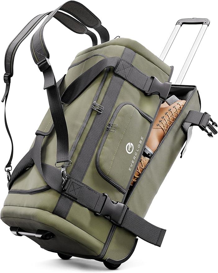 Reisetasche mit Rollen 120L Groß XXL [Khaki] 3in1 Luggage - Tasche, Trolley, Rucksack mit Rollen | Travel Bag, Reisetaschen für Herren & Damen, Reisetasche Herren | Rollkoffer oder Reise Tasche
