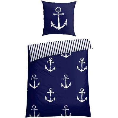 Bettwäsche SCHIESSER "Marina, maritime Momente in frischer Farbkombination", blau (marine, weiß), B/L: 135cm x 200cm, 1 Stk., 1 Stk., Renforcé, B/L: 80cm x 80cm, 2 Stk., Renforcé, Obermaterial: 100% Baumwolle, Bettwäsche, Bettwäsche, OEKO-TEX MADE...