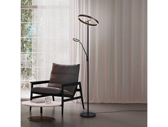Trio Lighting LED Stehlampe Willis, dimmbar, schwarz, für Wohn- / Esszimmer, Metall, Modern, Leselampe