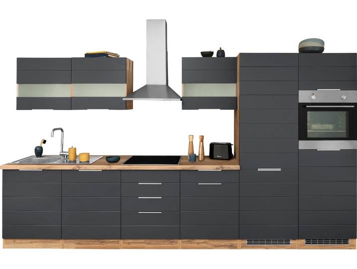 Küchenzeile, Grau, 360x60 cm, MDF & Spanplatte, Mit E-Geräten, Modern