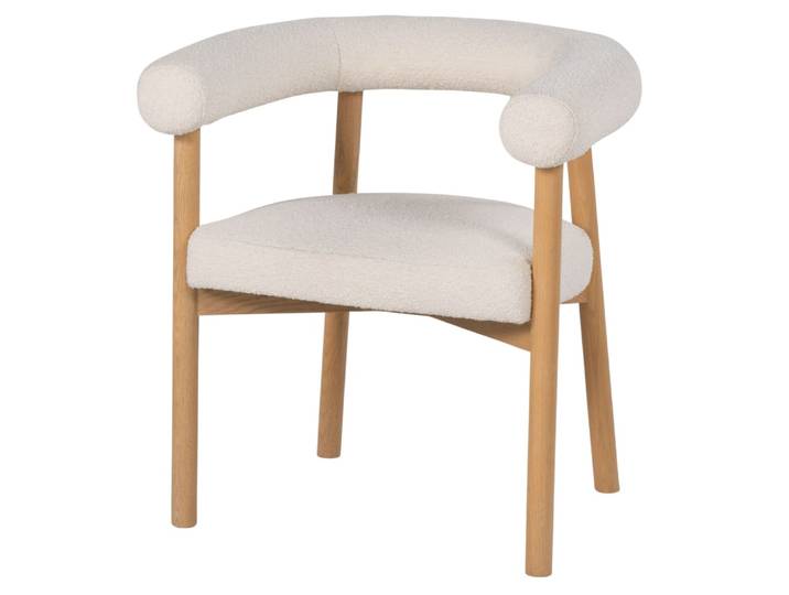 Fauteuil de table en bois de frêne et bouclettes écrues