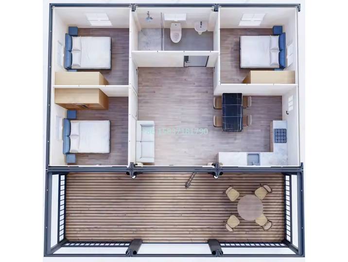 Maison conteneur détachable prête à être expédiée, avec balcon étendu, maison préfabriquée pliable, villa d'activités, maison conteneur pour l'Italie