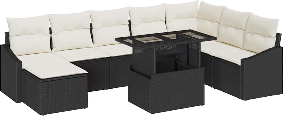 vidaXL Garten-Sofa-Set 9 stk. Schwarz und Creme