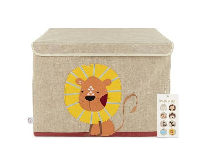 Bieco Aufbewahrungsbox Kinder Löwe Spielzeugkiste mit Deckel Lego Box Aufbewahrung Kinder Aufbewahrungskiste mit Deckel Lego Duplo Aufbewahrungsbox Baby Kinderspielzeug Stoff Stauraum Toy Box