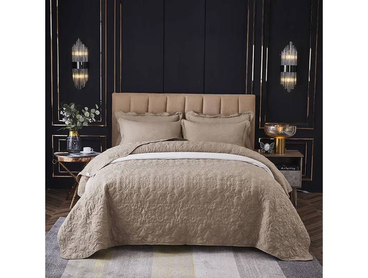 Couvre-lit Jacquard Plante Solide, Couvre-lit Matelassé, Couvre-lit Grande Taille, 220x240 cm, Kampx250 cm