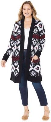 Plus Size Women's Classic Fair Isle Coatigan by Catherines in Black Fair Isle (Size 1X)