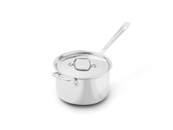 All-Clad D3 Edelstahl-Saucenpfanne, 4 Quart, Silber Das Original Bonded Professional Kochgeschirr, Go-To Soßentopf, Induktionskompatibel, ofenfest bis 250 °C