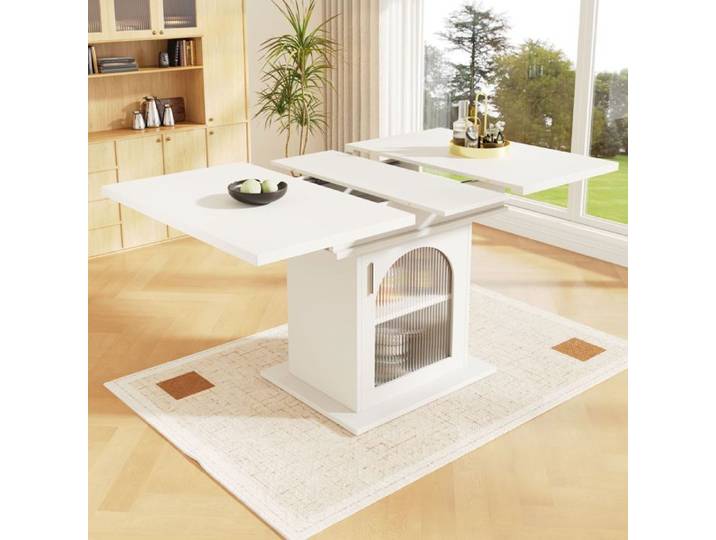 Table à manger extensible - SOGEU - 110-140x80x76cm - Blanc - MDF - 3 étagères