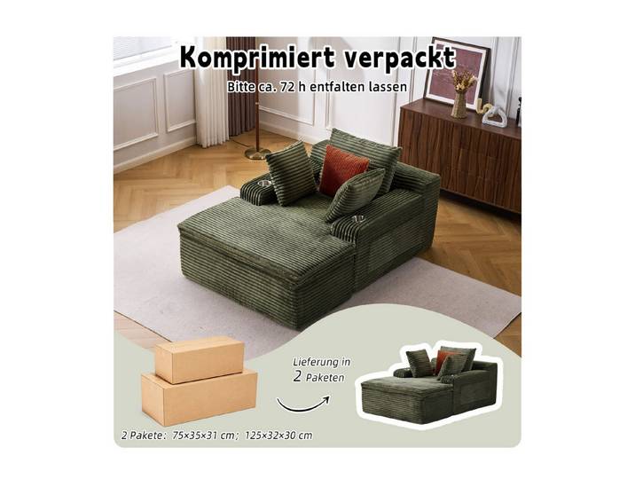 Vankel Schlafsofa Cord Relaxsofa mit 4 Kissen, 1 Kissen als Decke nutzbar, Bequemes Bodensofa mit Deckenfunktion, ohne Montage & flexibel nutzbar