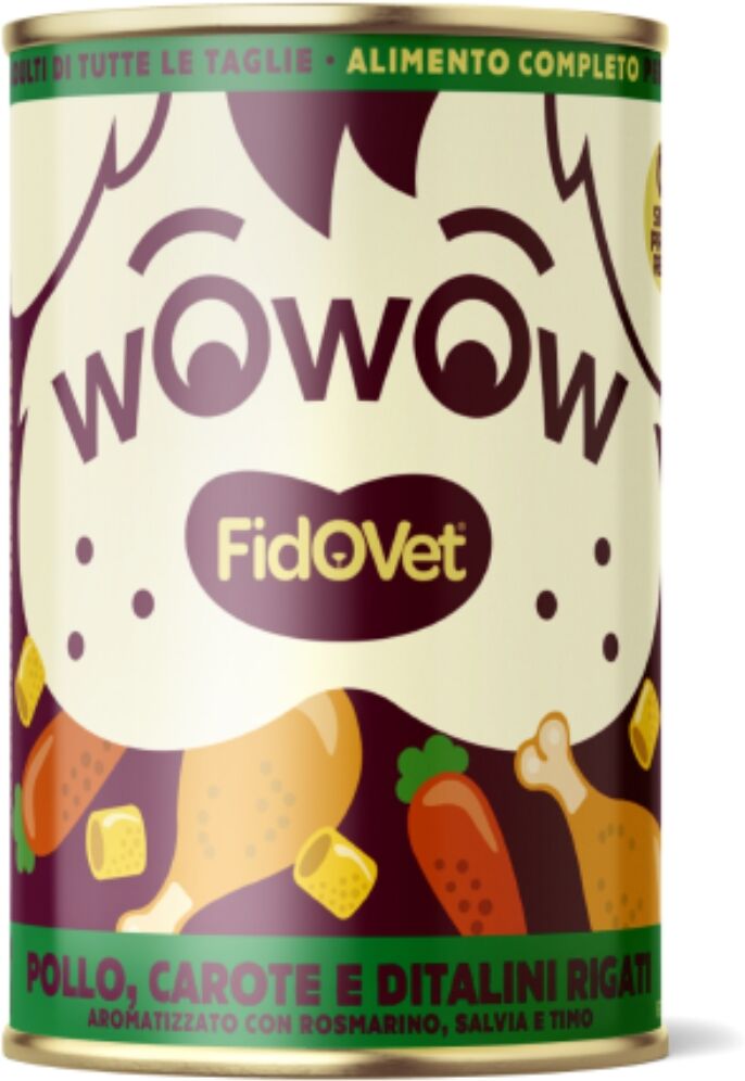 Fidovet® Fidovet Wowow Pollo con Carote e Ditalini Rigati per Cani Adulti 400 g