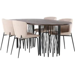 Ebuy24, Essgruppe, Stone Essgruppe Esstisch Mokka 4 Stühle Bouclé beige. (MDF)