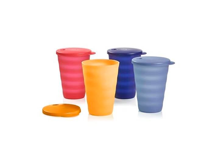 Tupperware Impressions Becher-Set, mehrfarbig, spülmaschinenfest, 4 Stück, BPA-frei, 4 Becher, 4 Deckel, je 17 Unzen
