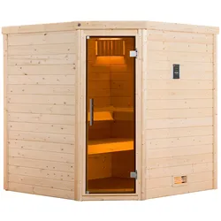 weka Premium Massivholz-Sauna TURKU Eck Gr. 2 Sparset 7,5 kW OS inkl. digitaler Steuerung, Glastür