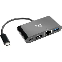 Eaton Tripp Lite Series USB-C Multiport Adapter - 4K HDMI, USB-A Port, GbE, 60W PD Charging, HDCP, Schwarz