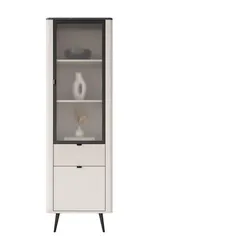 VITRINE schmal AUTUMN 1D1S1W mit Schublade, Kaschmir / Grauer Stein