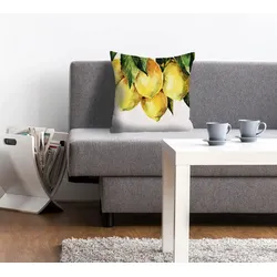 Dekokissen QUEENCE "Philipp", gelb (gelb, bedruckt), B:40cm L:40cm, Polyester, Dekokissen_Sitzkissen_Kissenhüllen, Kissenhülle,Zitronen,Fruchtmotiv,Sommerlich,Gelb,Frisch,Naturdesign