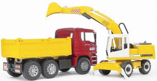 bruder MAN TGA Kipper+Liebherr Schaufelbagger Fertigmodell Nutzfahrzeug Modell
