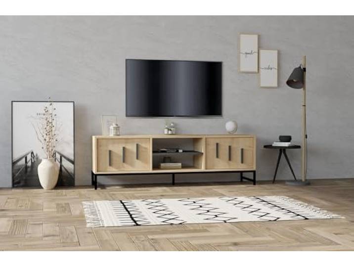 Hanah Home Sapphire Oak TV Stand, 160 cm 100% Melamine Coated Particle Board, 18 mm Thick Wall-Mountable, Multiple Shelves, Stylish & Functional Design