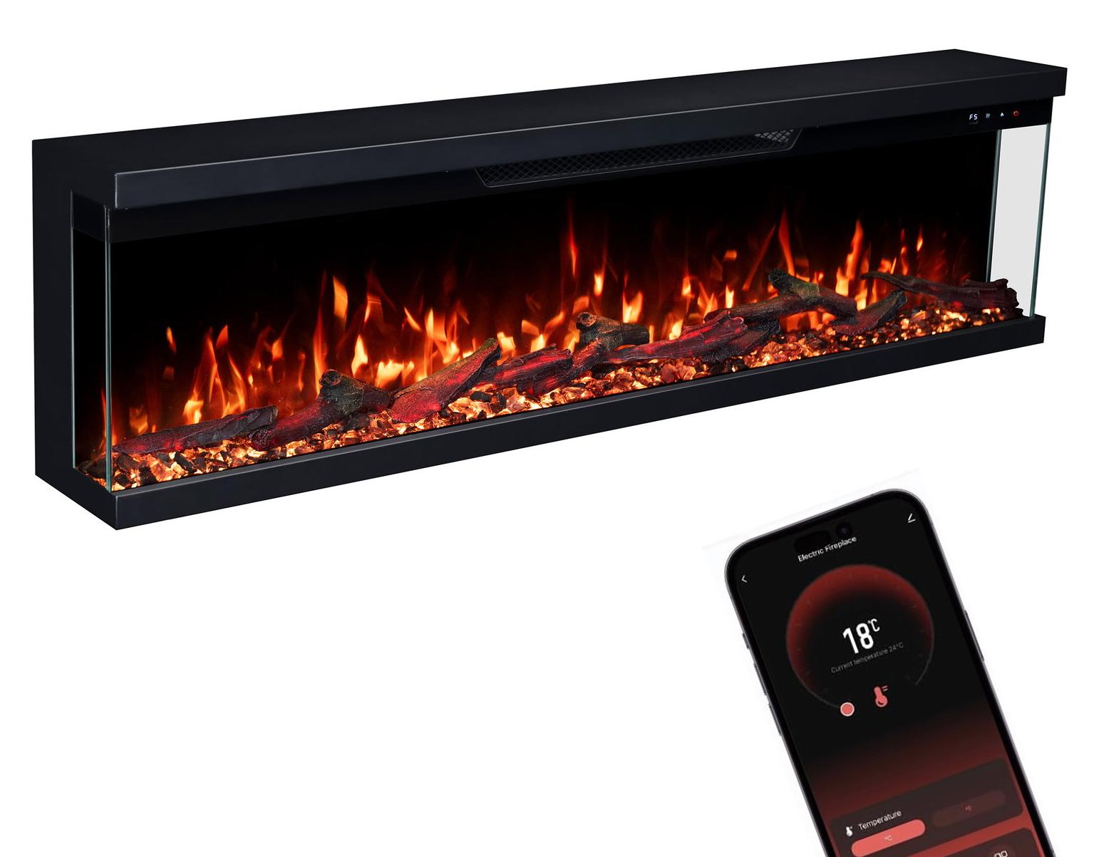 Glow Fire Elektrokamin 'Insert 127' | LED Wandkamin in schwarz mit Heizung (1800 W) | HxBxT: 36x127x19cm