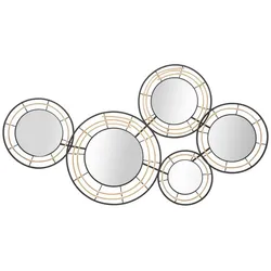Mauro Ferretti Dekoratives Wandpaneel „Oporto“, 111 x 9,5 x 59 cm – 3D-Spiegel aus Eisen und Rattan im Boho-Chic-Stil – Ethnisches Design für die Inneneinrichtung
