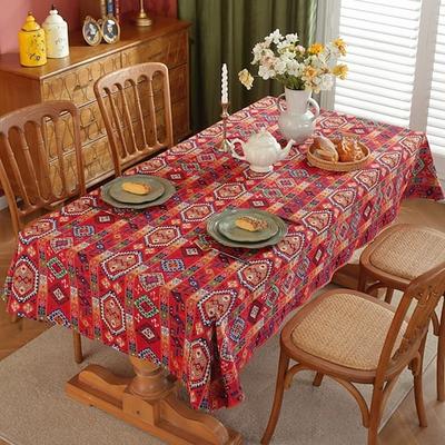 Rechteckige Tischdecke, Vintage-Blumen-Jacquard-Tischdecken mit Quasten, Baumwoll-Leinen-Tischdecken für Dinnerpartys, Dekoration im Freien