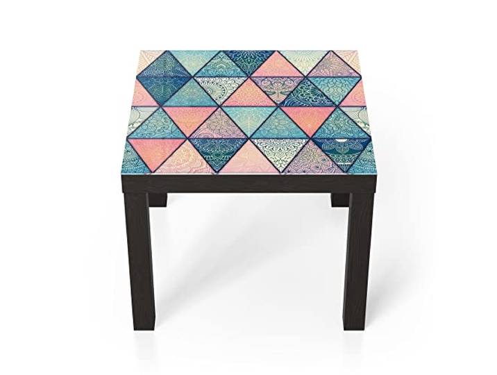 DEQORI Glastisch schwarz klein 55x55 cm Motiv Trigonales Dekor ausgefallener Beistelltisch aus Glas Hochglanz Couchtisch fürs Wohnzimmer moderner Couch Tisch mit Design