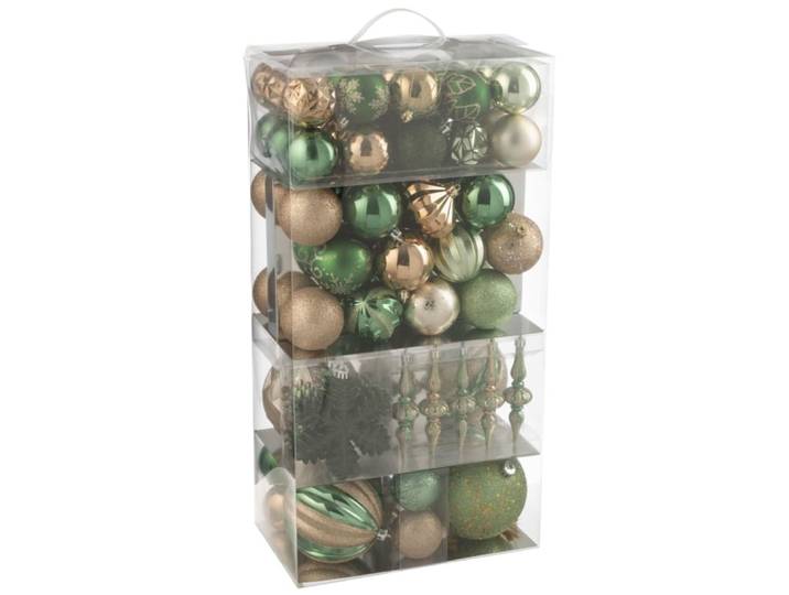 Boite de 80 décorations de noël en plastique vert 30x18x58 cm