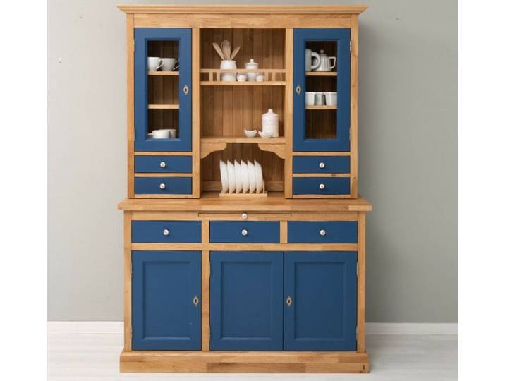 Buffetschrank im Landhausstil Eiche massiv mit violettblauen Fronten