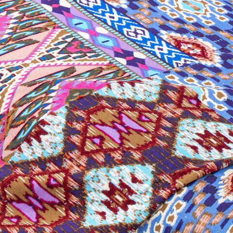 Viskose-Jersey "Ethno", rosa/blau