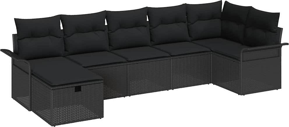 Modulares Garten-Sofa-Set, Outdoor Lounge mit Stauraum, 7-Sitzer, Schwarz, Poly Rattan, handgewebt, UV-beständig, wetterfest