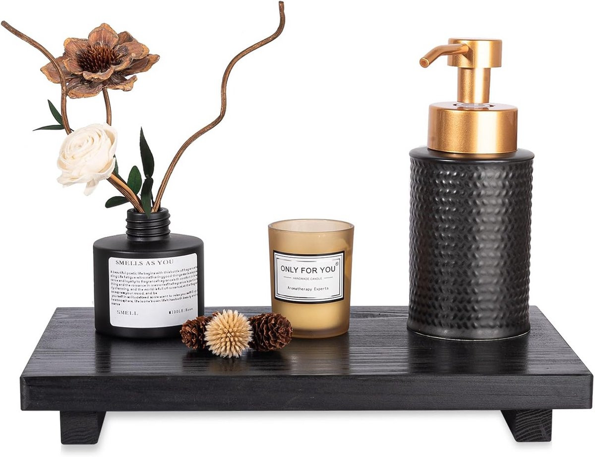 Houten Dienblad met Voetstuk voor Badkamer of Keuken - Decoratieve Plank voor Zeep en Planten