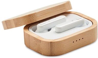 JAZZ BAMBOO Auricolari TWS 5.0 Bluetooth con Custodia in Bambù Personalizzate o neutre