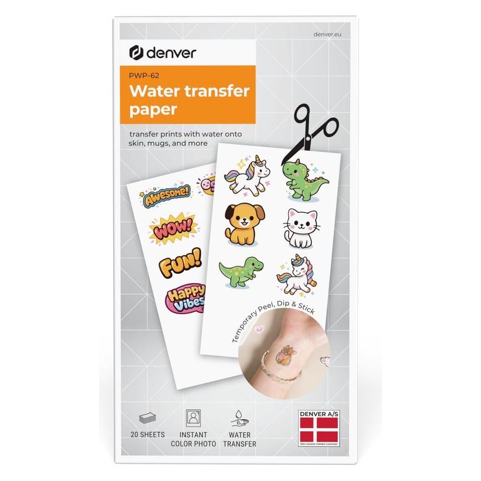 Denver PWP-62 - Water tranfer photo print paper for MCP-6010 printer (20 Stk.) (PWP-62)