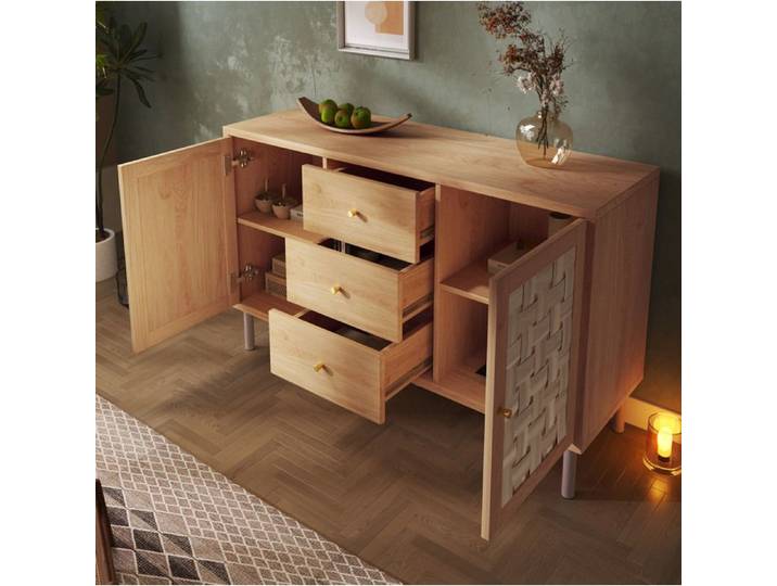 MEUBLIV Buffet bas style campagne 120 x 40 x 75 cm décor chêne 2 portes 3 tiroirs étagères réglables