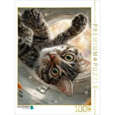 CALVENDO Puzzle Katze schwebt schwerelos in Raumstation im Weltall | 1000 Teile Lege-Größe 64x48cm Foto-Puzzle für glückliche Stunden