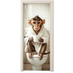 TÜRAUFKLEBER Affe - Modern - WC - Bademantel 90x215 cm - Türtapete
