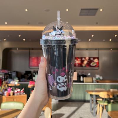 Retailers Go Creative Double Layer Drinking Cup, Large Capacity Plastic Straw Mug, Lid For Juice kuromi 1