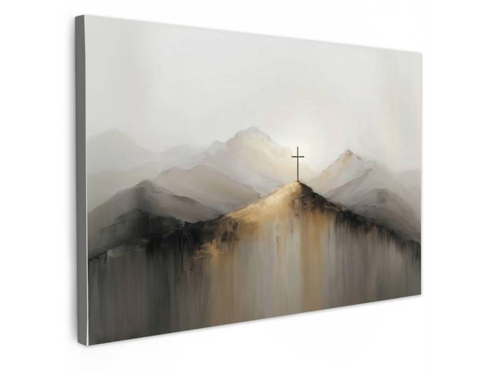 MuchoWow Leinwandbild - Hügel - Abstrakt - Kreuz - Christentum - 120x80 - Kunstdruck, Beige, Textil, Kiefer, Rechteckig, 120x80 cm, gerahmt, Bilder & Rahmen, Bilder, Wandbilder