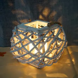 Hängelaterne 40cm, Windlicht Kerzenhalter mit Glaseinsatz 8cm, weiß-grau