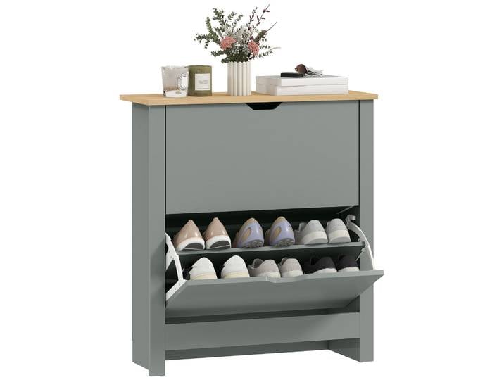 Homcom - Meuble À Chaussures - Bois - 72x26x80cm - Gris Clair\, Bois Naturel