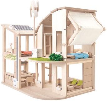 PlanToys Green Wooden Dollhouse With Furniture - Assorted