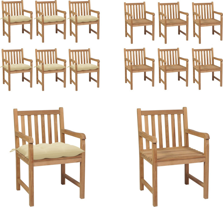 vidaXL Gartenstühle 6 Stk. mit Cremeweißen Kissen Massivholz Teak - Gartenstuhl - Gartenstühle - Gartensessel - Holzstuhl