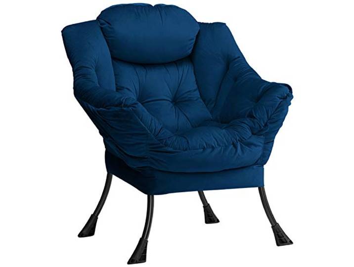 HollyHOME Ohrensessel Sessel Wohnzimmer Schlafzimmer Samt Relaxsessel mit Stahlrahmen Lesesessel Lounge Sessels Armlehnensessel, Blau